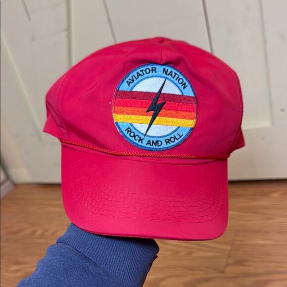 Aviator Nation signature lightning bolt 4 stripe Red snap back rock and roll hat - Picture 1 of 5